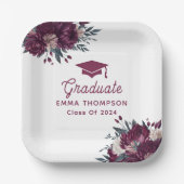 Blumenburgund und Creme-Abschluss-Klasse 2024 Pappteller (Vorderseite)