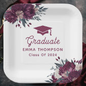 Blumenburgund und Creme-Abschluss-Klasse 2024 Pappteller