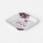 Blumenburgund und Creme-Abschluss-Klasse 2024 Pappteller (Gewinkelt)