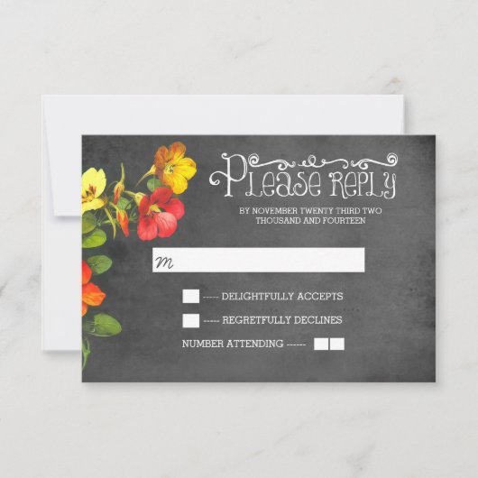 Blumenchalkboard Hochzeit RSVP Karte (Vorderseite)