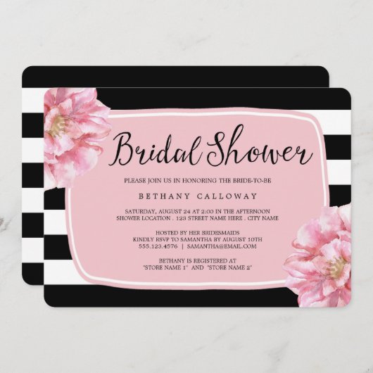 Blumenchic Brautdusche Einladung / Rosa (Vorne/Hinten)