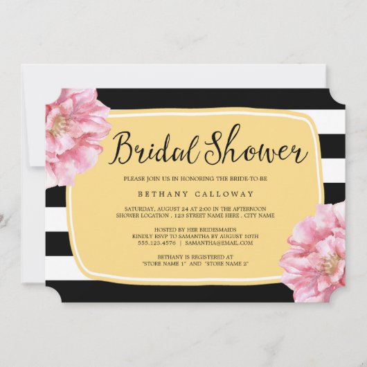 Blumenchic Bridal Dusche Einladung / Gelb (Vorderseite)