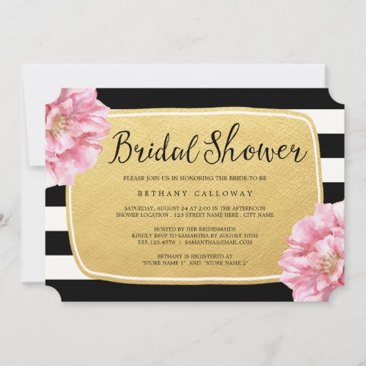 Blumenchic Bridal Dusche Einladung / Gold (Vorderseite)