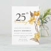 Blumenchic Elegant Einfaches Gelb 25. Geburtstag Einladung (Stehend Vorderseite)