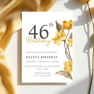 Blumenchic Elegant Simple Yellow 46. Geburtstag Einladung