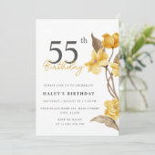 Blumenchic Elegant Simple Yellow 55. Geburtstag Einladung (Stehend Vorderseite)