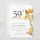 Blumenchic Elegant Simple Yellow 59. Geburtstag Einladung (Vorderseite)