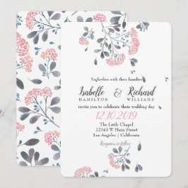 Blumenchic graue, rosa Kronleuchter Aquarellhochze Einladung