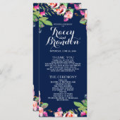 Blumenchic Navy Blue Elegant Hochzeitsprogramm Programm (Vorne/Hinten)