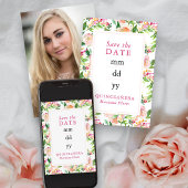 Blumenchic Pink Gold Editable Quinceanera Foto Save The Date