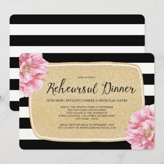 Blumenchic Rehearal Dinner Einladung / Champagner (Vorne/Hinten)