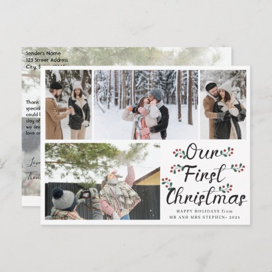 Blumenchic Unser erstes Weihnachtsfest 4 FotoColla Postkarte (Vorne/Hinten)