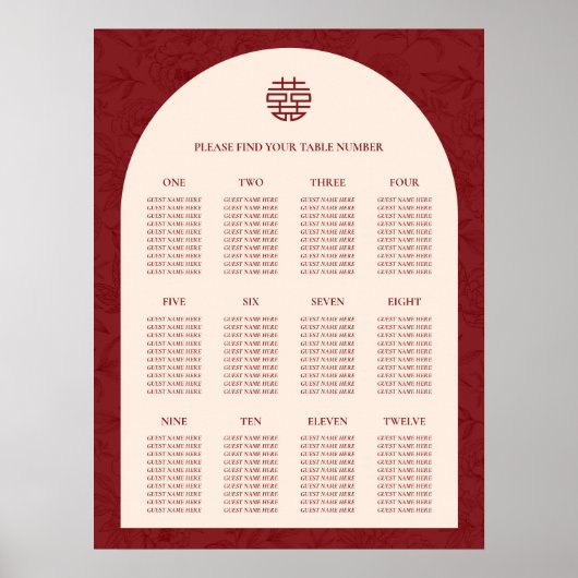 Blumenchinesisch Hochzeit 12 Tafelsitzkarten Poster (Vorne)