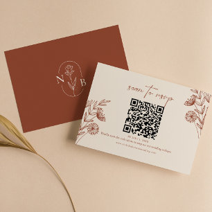 Blumencode Minimalistisch Terracotta Wedding QR Co RSVP Karte