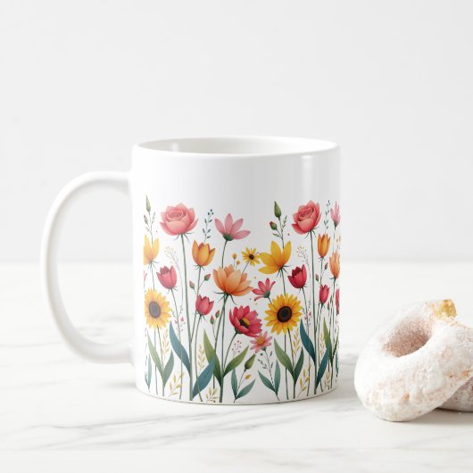 Blumencoffee Tasse - Farbenfrohe Blume Keramik Cup (Mit Donut)