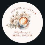 Blumencoffee Themed Brautparty Runder Aufkleber<br><div class="desc">Kaffee Thema Blumenkohl Brautparty danke Ihnen Aufkleber.</div>