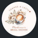 Blumencoffee Themed Brautparty Runder Aufkleber<br><div class="desc">Kaffee Thema Blumenkohl Brautparty danke Ihnen Aufkleber.</div>