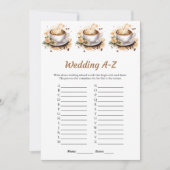 Blumencoffee Wedding A-Z Brautparty Game Card Einladung (Vorderseite)