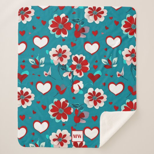 Blumencoquette Herz und Blume, Monogramm Sherpadecke (Vorderseite)