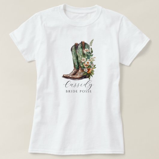 Blumencowgirl Boots Bride Posse Custom T - Shirt (Design vorne)