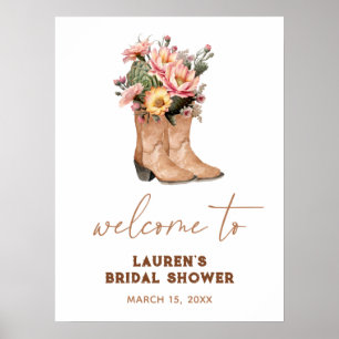 Blumencowgirl Stiefel Brautparty Begrüßungszeichen Poster