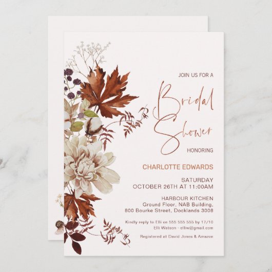 Blumencreme Fall im Brautparty der Liebe Einladung (Vorne/Hinten)