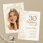 Blumencreme Gold Foto 30. Geburtstag Party Einladung<br><div class="desc">Blumenkrebs Foto 30. Geburtstag Party Einladung. Minimalistisches modernes Design mit botanischen Kontur Zeichnungen Akzente und Typografie Drehbuch Schriftart. Einfache,  trendige Einladungskarte für eine stilvolle Damenfeier. Kann für jedes Alter angepasst werden. Gedruckte Zazzle Einladungen oder Sofortdownload digitalen druckbaren Vorlage.</div>