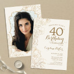 Blumencreme Gold Foto 40. Geburtstag Party Einladung<br><div class="desc">Blumenkrebs Foto 40. Geburtstag Party Einladung. Minimalistisches modernes Design mit botanischen Kontur Zeichnungen Akzente und Typografie Drehbuch Schriftart. Einfache,  trendige Einladungskarte für eine stilvolle Damenfeier. Kann für jedes Alter angepasst werden. Gedruckte Zazzle Einladungen oder Sofortdownload digitalen druckbaren Vorlage.</div>