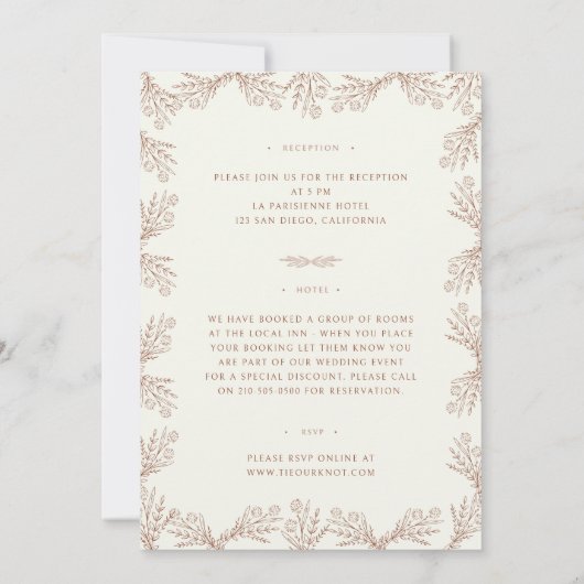 Blumencreme Terracotta Front & Back Wedding Einladung (Rückseite)