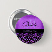 Blumendamast der lila schwarzen Hochzeitsbraut Button (Vorne & Hinten)