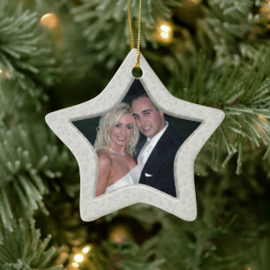 Blumendamast-erste WeihnachtsFoto-Verzierung Keramik Ornament