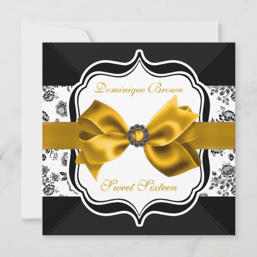 Blumendamast laden mit Goldbogen ein Einladung (Vorderseite)