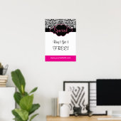 BlumenDamast Poster Salon Schwarz-weiß rosa (Heimbüro)