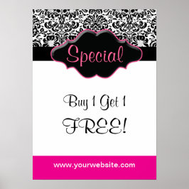 BlumenDamast Poster Salon Schwarz-weiß rosa