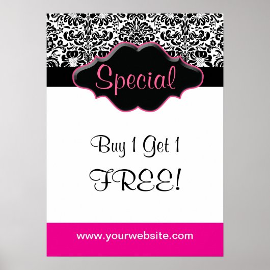 BlumenDamast Poster Salon Schwarz-weiß rosa (Vorne)