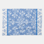 BlumenDamast Weißes Cornflorblau mit Border Geschirrtuch (Horizontal)