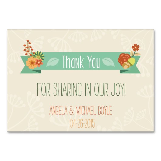 Blumendankkarte (Hochzeit) Tischnummer (Vorderseite)