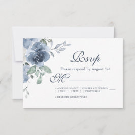 Blumendark Blue Ivory Rose Wedding RSVP Karte