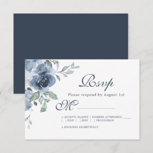 Blumendark Blue Ivory Rose Wedding RSVP Karte