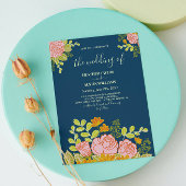 Blumendark Navy Blue Wedding Botanic Einladung