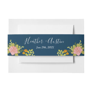 Blumendark Navy Blue Wedding Botanic Einladungsbanderole