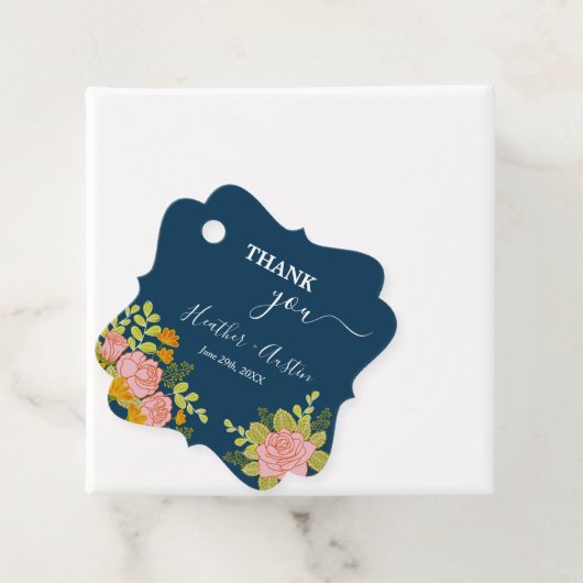Blumendark Navy Blue Wedding Botanic Geschenkanhänger (Beispiel)