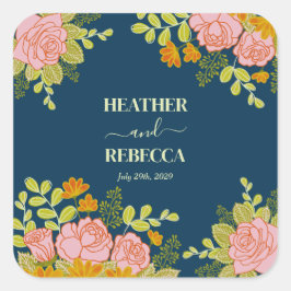 Blumendark Navy Blue Wedding Botanic Gift Quadratischer Aufkleber
