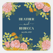 Blumendark Navy Blue Wedding Botanic Gift Quadratischer Aufkleber (Vorderseite)