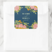 Blumendark Navy Blue Wedding Botanic Gift Quadratischer Aufkleber (Tasche)