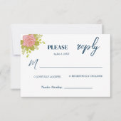 Blumendark Navy Blue Wedding Botanic RSVP Karte (Vorderseite)