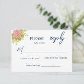 Blumendark Navy Blue Wedding Botanic RSVP Karte (Stehend Vorderseite)