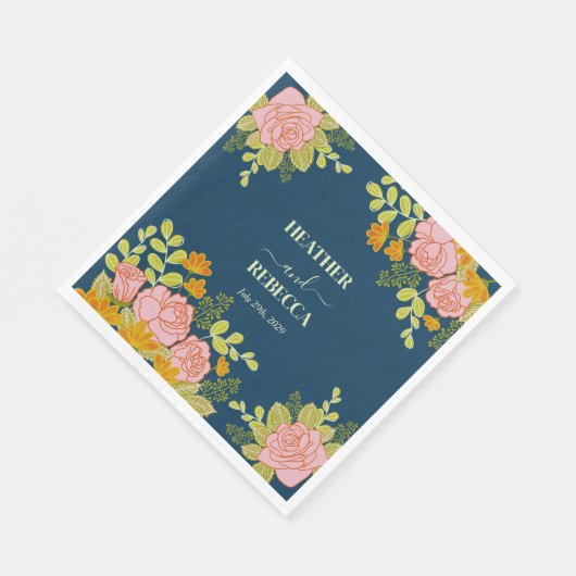 Blumendark Navy Blue Wedding Botanic Serviette (Ecke)