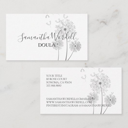 Blumendarstellung Geburtsstunde Doula oder Hebamme Visitenkarte (Vorne/Hinten)