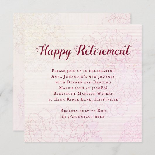 Blumendarstellung Ihr glückliches Party zur Pensio Einladung (Vorne/Hinten)